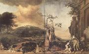 WEENIX, Jan Game Still Life Before a Landscape with Bensberg Palace (mk14) oil painting reproduction